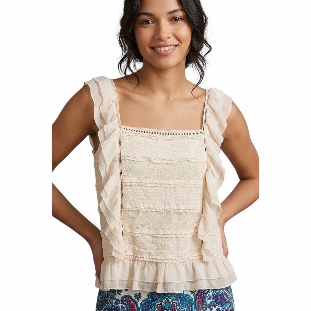 Anthropologie Eri+Ali Ruffle Lace Ivorytopsizem